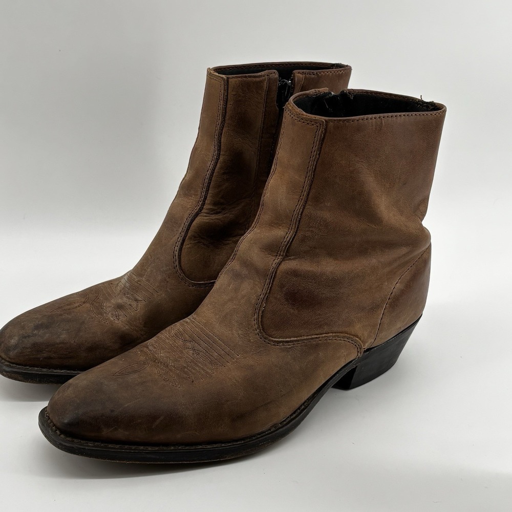 Laredo Brown Western Side Zip Ankle Western Boots Leather Men's Size 12D SP1123